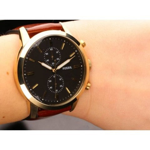 Fossil Townsman Chronograph Black Dial Brown Leather Strap Watch for Men - FS5338 Buy Now By Fossil