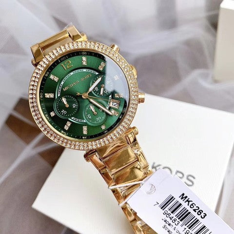 Michael Kors Parker Chronograph Green Dial Gold Steel Strap Watch for Women - MK6263 Buy Now By Michael Kors