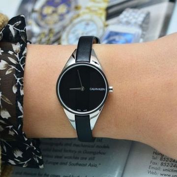 Calvin Klein Rebel Black Dial Black Leather Strap Watch for Women - K8P236C1 Buy Now By Calvin Klein