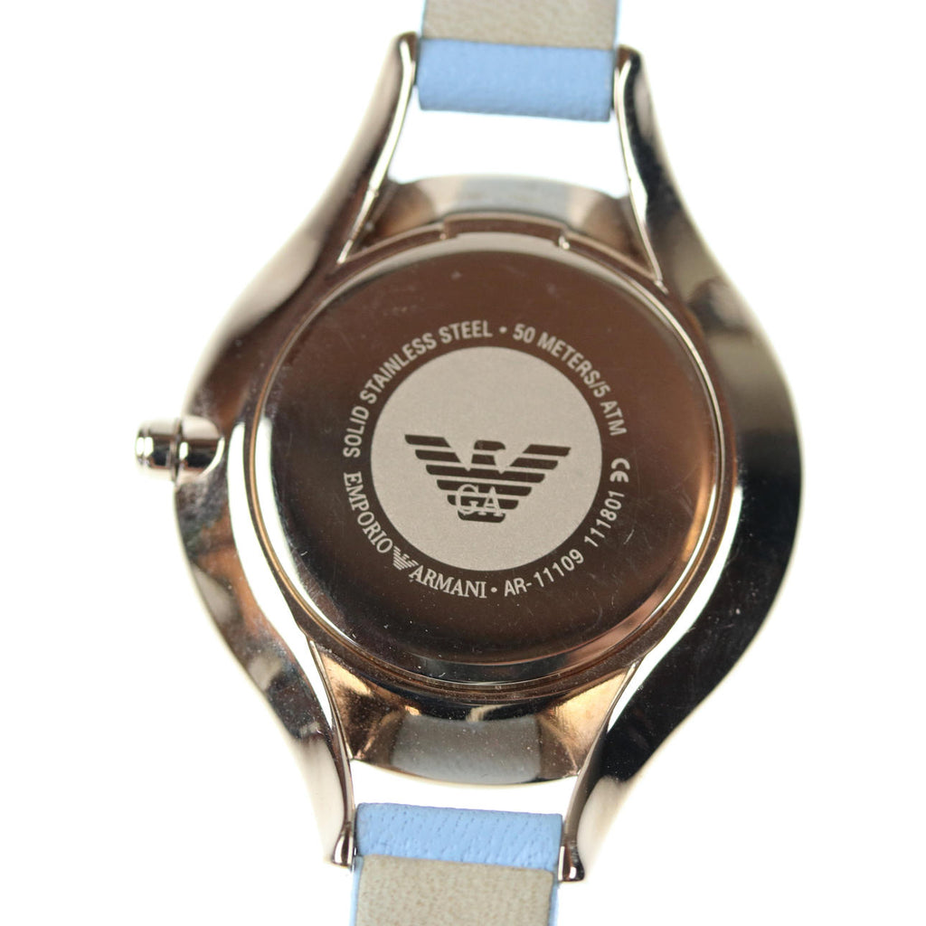 Emporio Armani Aurora Quartz Mother of Pearl White Dial Blue Leather Strap Watch For Women - AR11109 Buy Now By Emporio Armani