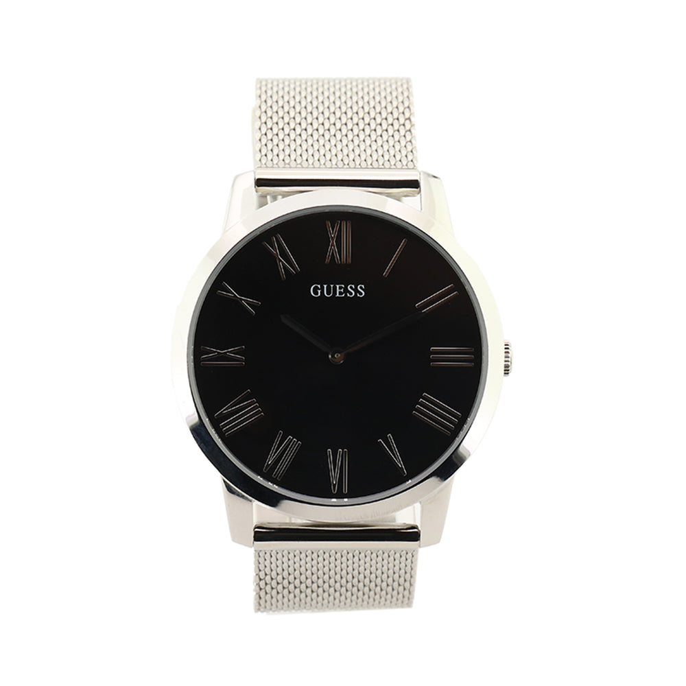 Guess Analog Black Dial Silver Mesh Bracelet Watch for Men - W1263G1 Buy Now By Guess