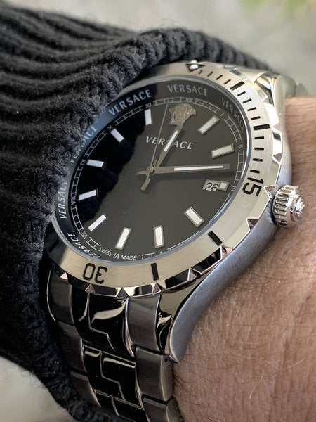 Versace Hellenyium Quartz Black Dial Grey Steel Strap Watch For Men - VE3A00620 Buy Now By Versace