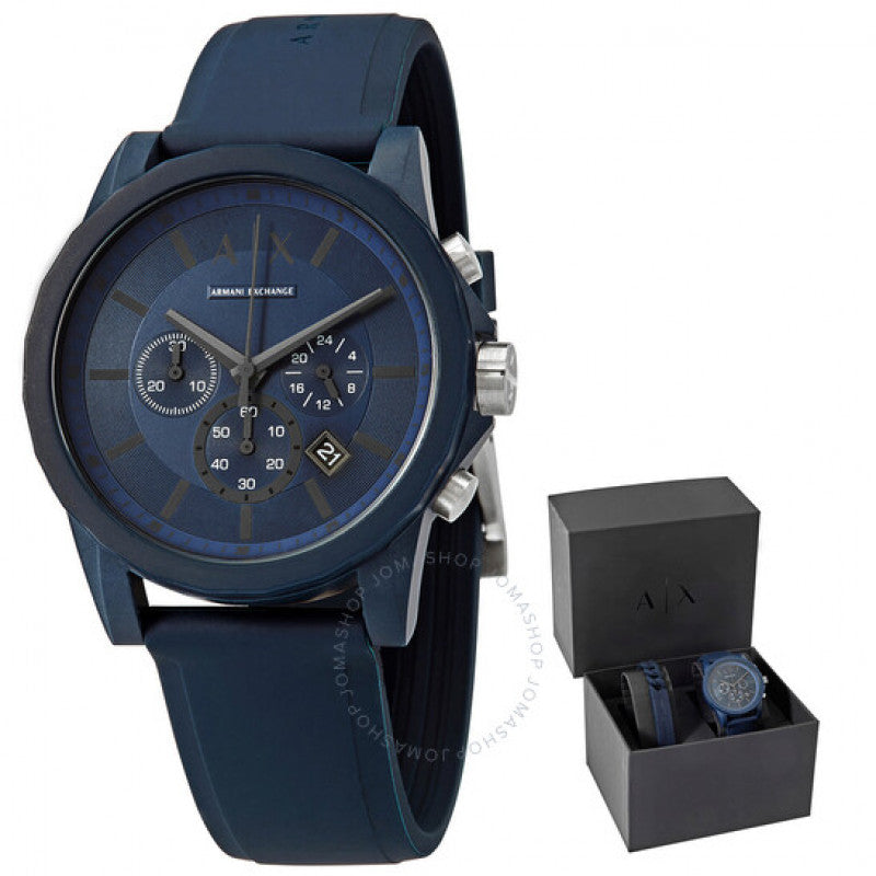 Armani Exchange Outerbanks Chronograph Blue Dial Blue Silicone Strap Watch For Men - AX7128 Buy Now By Armani Exchange