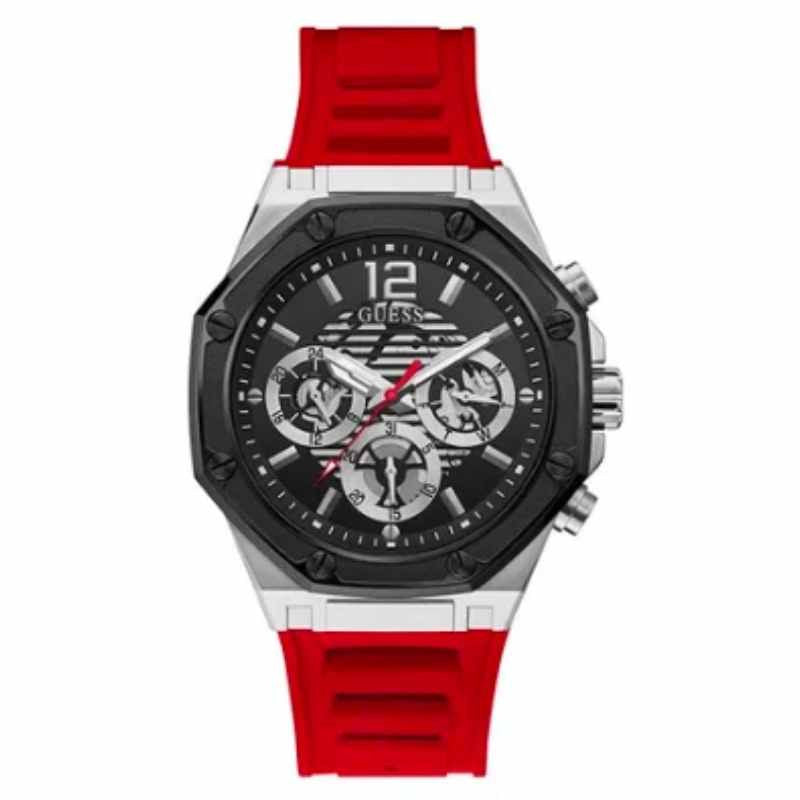 Guess Momentum Black Dial Red Rubber Strap Watch for Men - GW0263G3 Buy Now By Guess