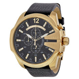 Diesel Mega Chief Chronograph Black Dial Black Leather Strap Watch For Men - DZ4344 Buy Now By Diesel