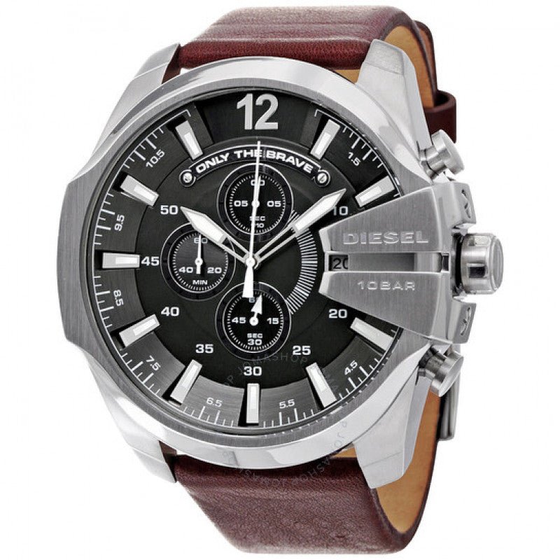 Diesel Mega Chief Chronograph Black Dial Brown Leather Strap Watch For Men - DZ4290 Buy Now By Diesel