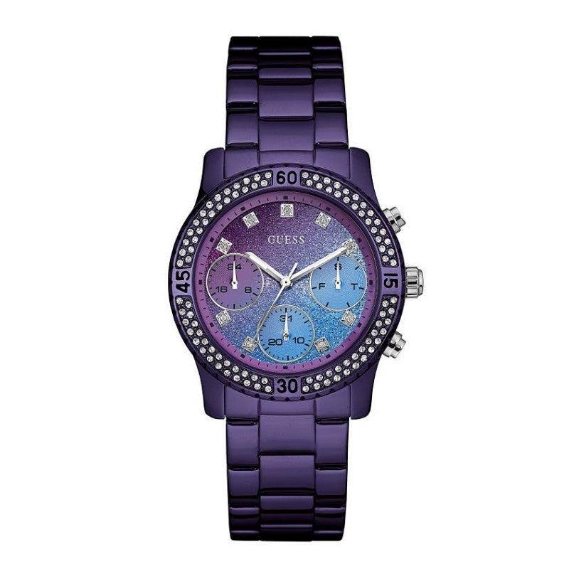 Guess Confetti Diamonds Purple Dial Purple Steel Strap Watch for Women - W0774L4 Buy Now By Guess