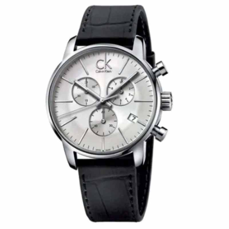 Calvin Klein City Chronograph Silver Dial Black Leather Strap Watch for Men - K2G271C6 Buy Now By Calvin Klein