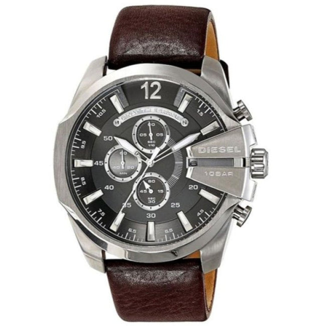 Diesel Mega Chief Chronograph Black Dial Brown Leather Strap Watch For Men - DZ4290 Buy Now By Diesel