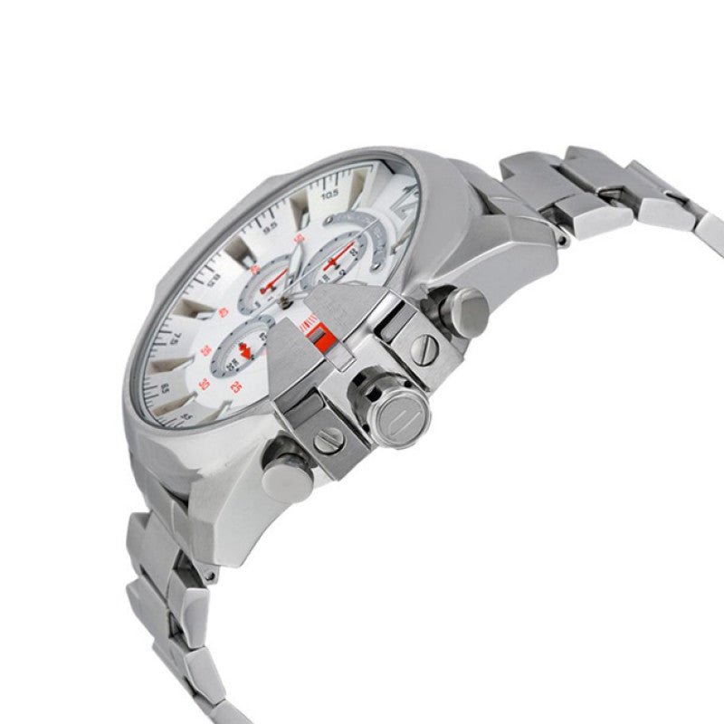 Diesel Mega Chief Chronograph White Dial Silver Steel Strap Watch For Men - DZ4328 Buy Now By Diesel