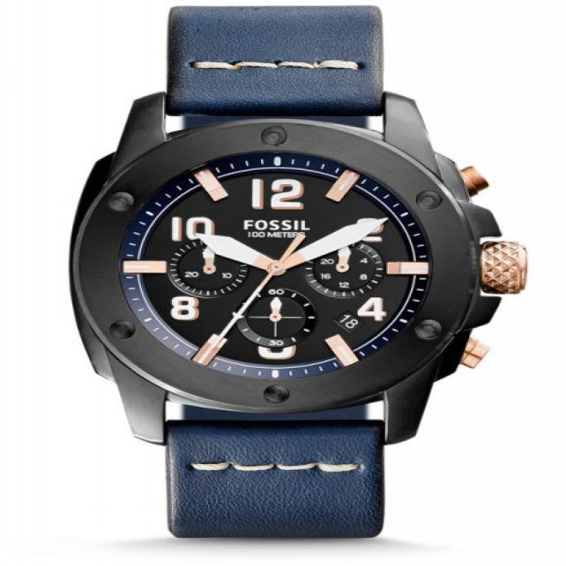 Fossil Modern Machine Chronograph Black Dial Blue Leather Strap Watch for Men - FS5066 Buy Now By Fossil