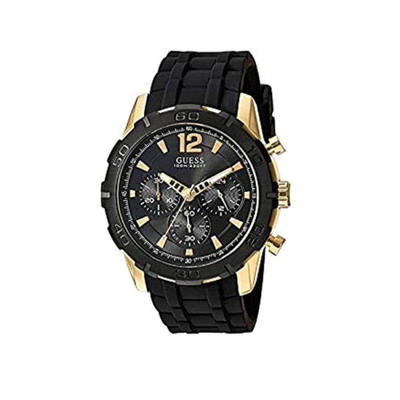 Guess Caliber Chronograph Black Dial Black Rubber Strap Watch for Men - W0864G3 Buy Now By Guess