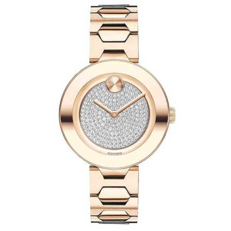 Movado Bold Crystal Pave Rose Gold Dial Rose Gold Steel Strap Watch For Women - 3600493 Buy Now By Movado