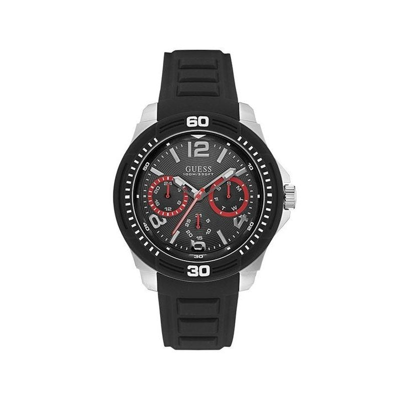Guess Tread Black Dial Black Rubber Strap Watch for Men - W0967G1 Buy Now By Guess