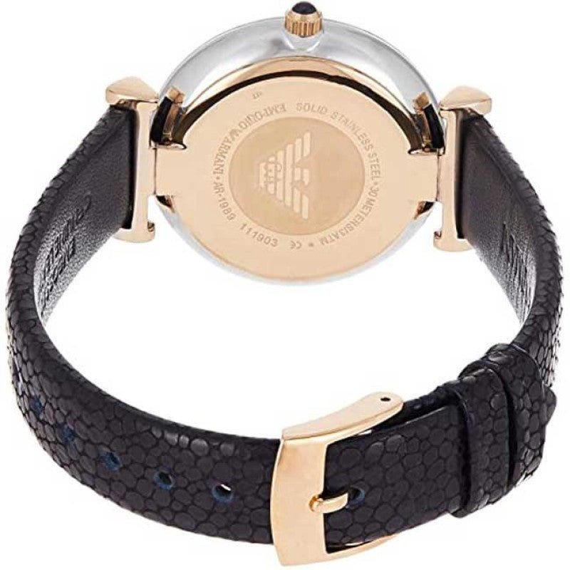 Emporio Armani Gianni T Bar Analog Blue Dial Black Leather Strap Watch For Women - AR1989 Buy Now By Emporio Armani