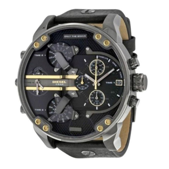 Diesel Mr Daddy 2.0 Chronograph Black Dial Black Leather Strap Watch For Men - DZ7348 Buy Now By Diesel