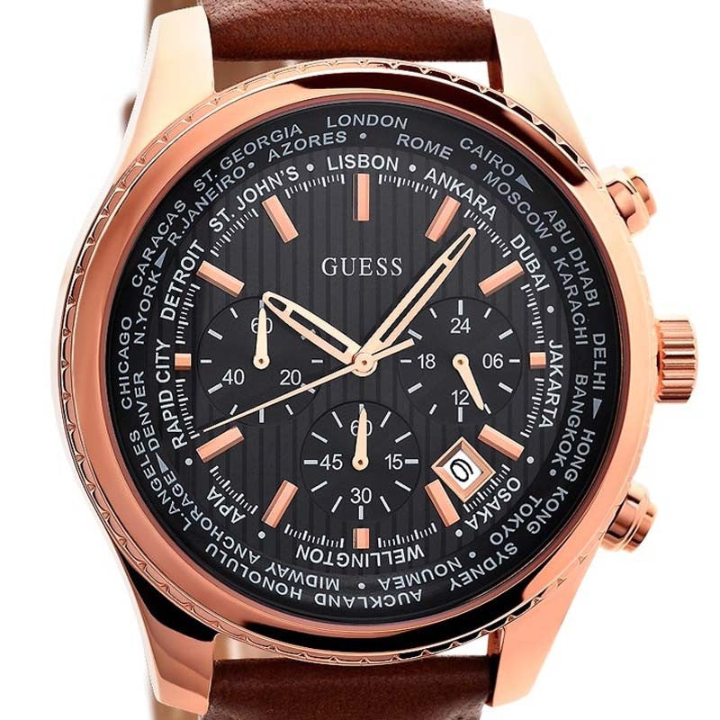 Guess Persuit Chronograph Blue Dial Brown Leather Strap Watch for Men - W0500G1 Buy Now By Guess
