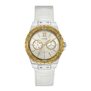 Guess Limelight Quartz Silver Dial White Leather Strap Watch For Women - W0775l8 Buy Now By Guess
