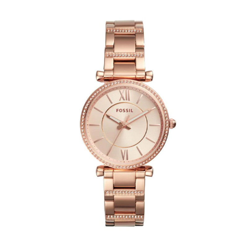 Fossil Carlie Rose Gold Dial Rose Gold Steel Strap Watch for Women - ES4301 Buy Now By Fossil