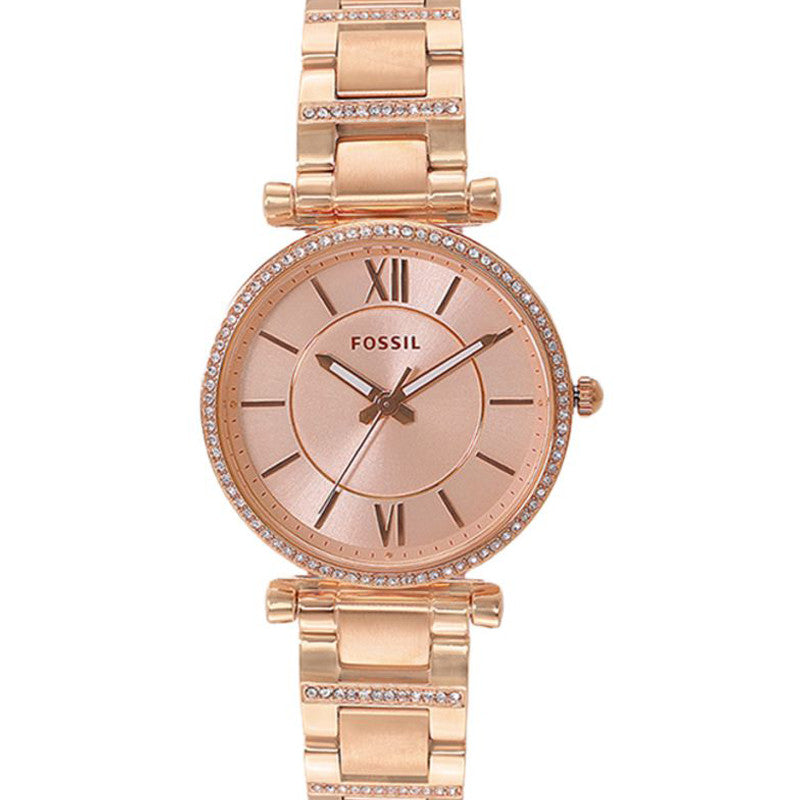 Fossil Carlie Rose Gold Dial Rose Gold Steel Strap Watch for Women - ES4301 Buy Now By Fossil