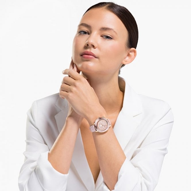 Swarovski Octea Lux Chrono Pink Dial Pink Leather Strap Watch for Women - 5452501 Buy Now By Swarovski