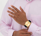 Movado Sapphire Gold Dial Black Leather Strap Watch For Men - 606883 Buy Now By Movado