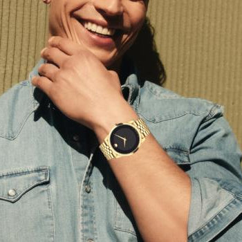 Movado Museum Black Dial Gold Steel Strap Watch For Men - 606997 Buy Now By Movado