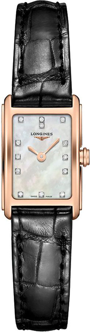 Longines Dolcevita Diamonds Mother of Pearl White Dial Black Leather Strap Watch for Women - L5.258.8.87.0 Buy Now By Longines