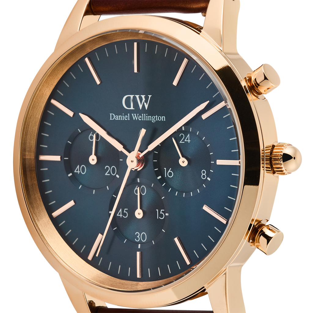 Daniel Wellington Iconic Chronograph Blue Dial Brown Leather Strap Watch For Men - DW00100639 Buy Now By Daniel Wellington