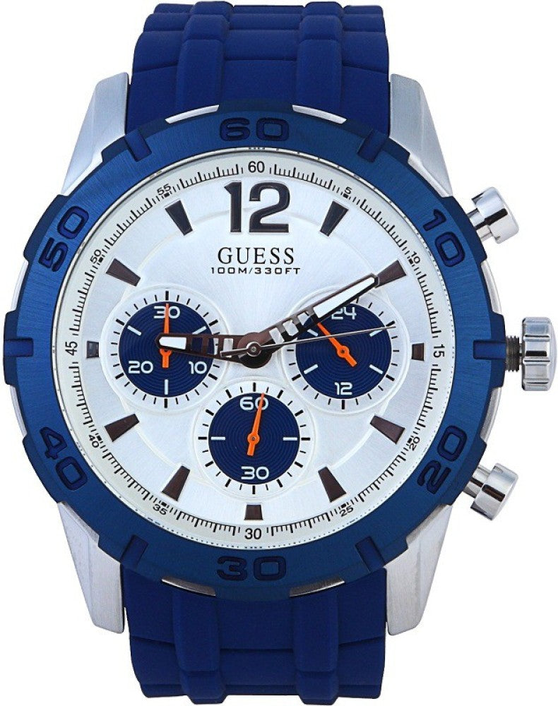 Guess Caliber Chronograph White Dial Blue Rubber Strap Watch for Men - W0864G6 Buy Now By Guess