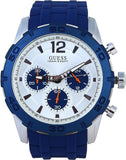 Guess Caliber Chronograph White Dial Blue Rubber Strap Watch for Men - W0864G6 Buy Now By Guess