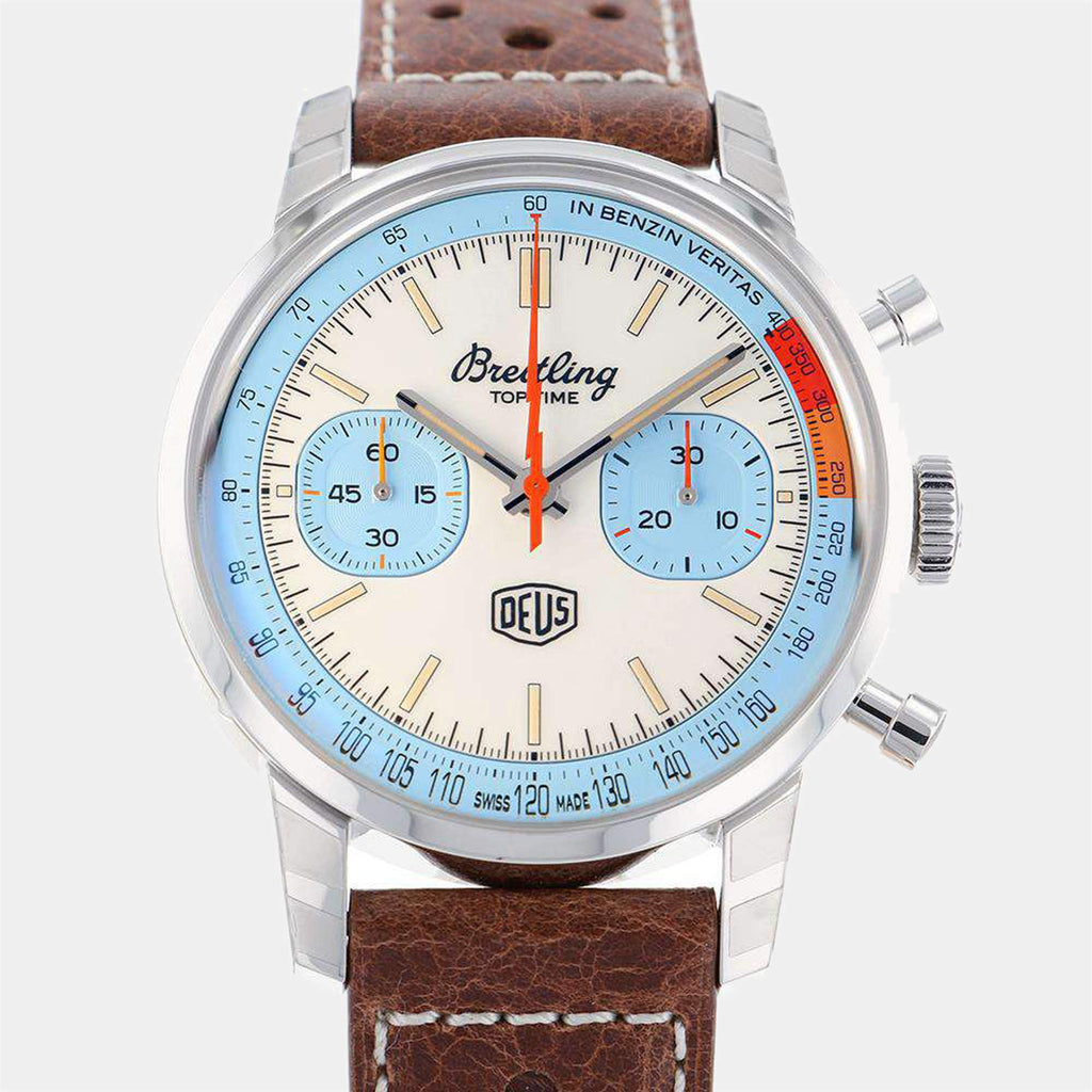 Breitling Top Time Deus Limited Edition White Dial Brown Leather Strap Watch for Men - A233112A1A1X1 Buy Now By Breitling