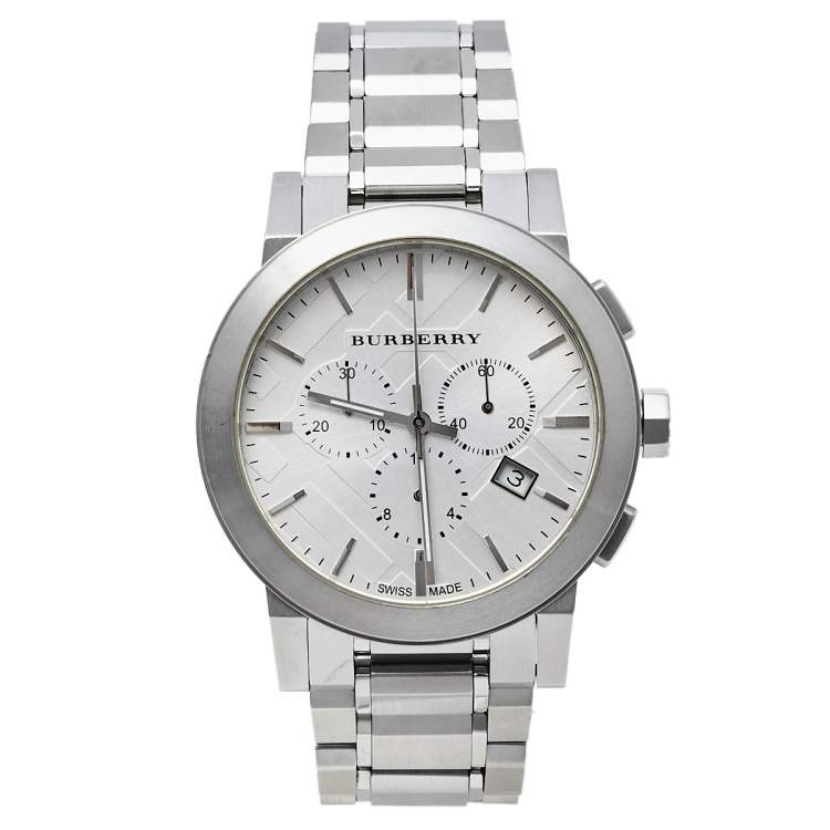 Burberry The City Chronograph Silver Dial Silver Steel Strap Watch for Men - BU9350 Buy Now By Burberry