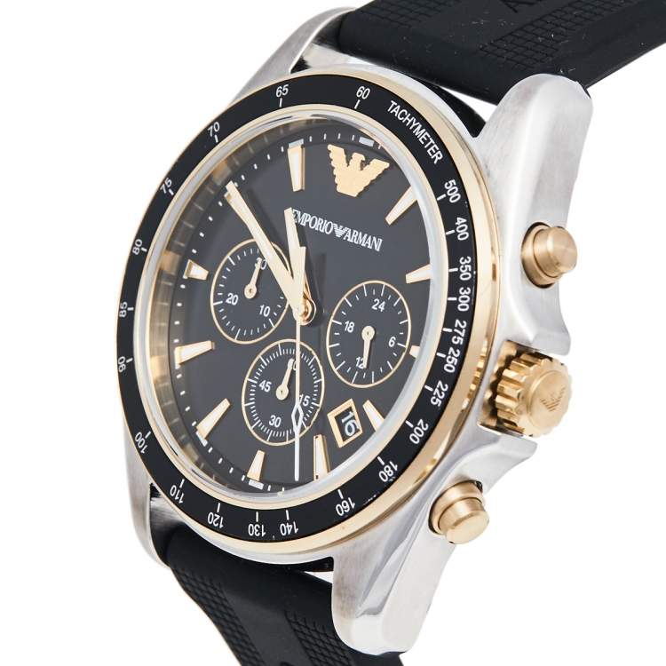 Emporio Armani Sigma Chronograph lack Dial Black Rubber Strap Watch For Men - AR80003 Buy Now By Emporio Armani