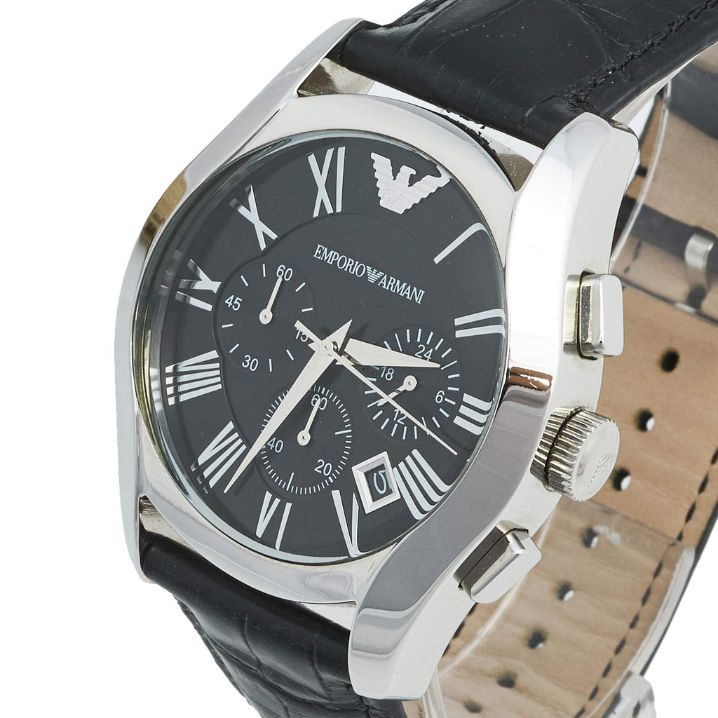Emporio Armani Valente Chronograph Black Dial Black Leather Strap Watch For Men - AR1633 Buy Now By Emporio Armani