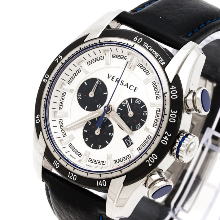 Versace V-Ray Quartz Silver Dial Black Leather Strap Watch for Men - VDB010014 Buy Now By Versace