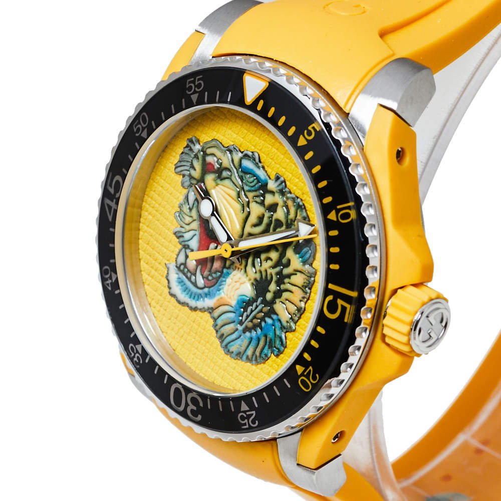 Gucci Dive Tiger Yellow Dial Yellow Rubber Strap Watch For Men - YA136317 Buy Now By Gucci