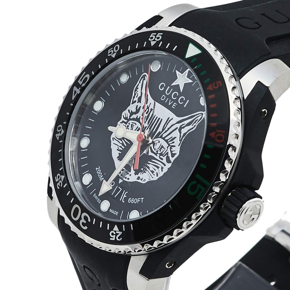 Gucci Dive Feline Black Dial Black Rubber Strap Watch For Men - YA136323 Buy Now By Gucci