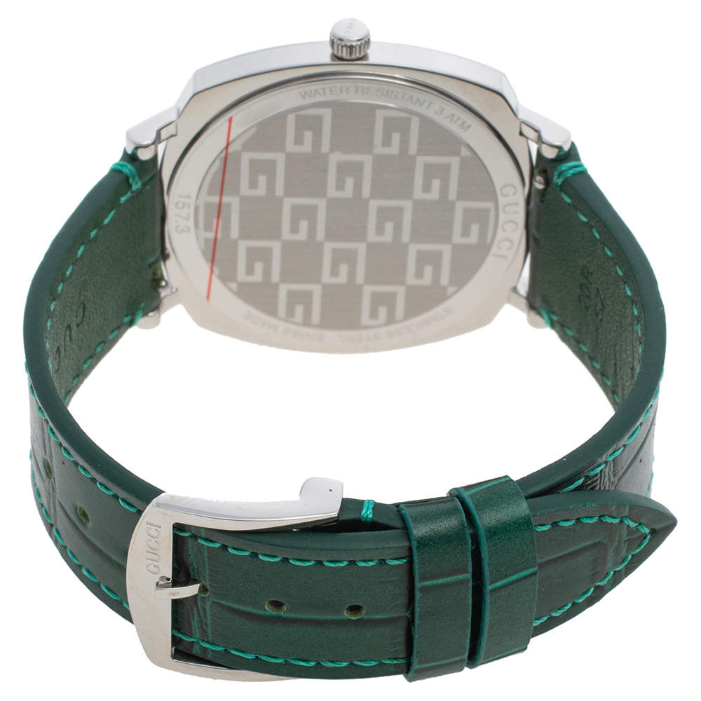 Gucci Grip Quartz Silver Dial Green Leather Strap Watch For Women - YA157414 Buy Now By Gucci