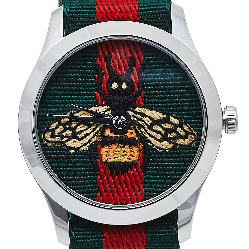 Gucci Le Marche des Merveilles Red & Green Dial Red & Green Nylon Strap Unisex Watch - YA1264060 Buy Now By Gucci