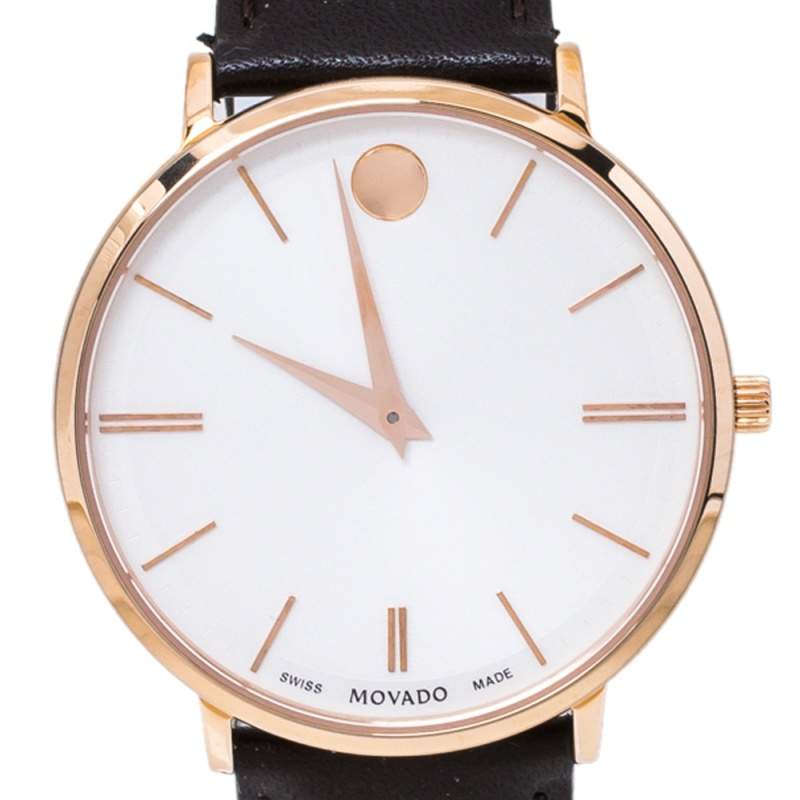 Movado Ultra Slim White Dial Brown Leather Strap Watch For Men - 0607089 Buy Now By Movado
