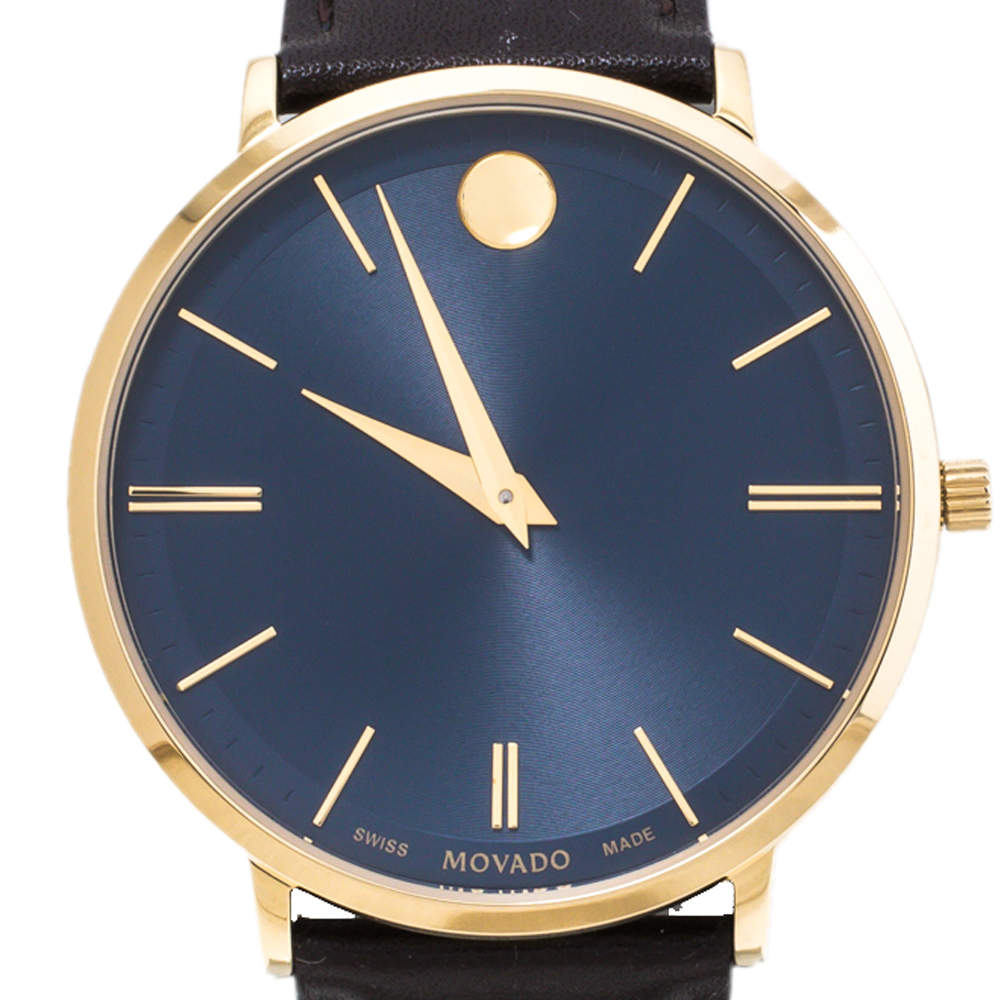Movado Ultra Slim Blue Dial Brown Leather Strap Watch For Men - 0607088 Buy Now By Movado