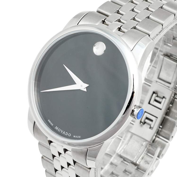 Movado Museum Classic Black Dial Silver Steel Strap Watch For Men - 606504 Buy Now By Movado