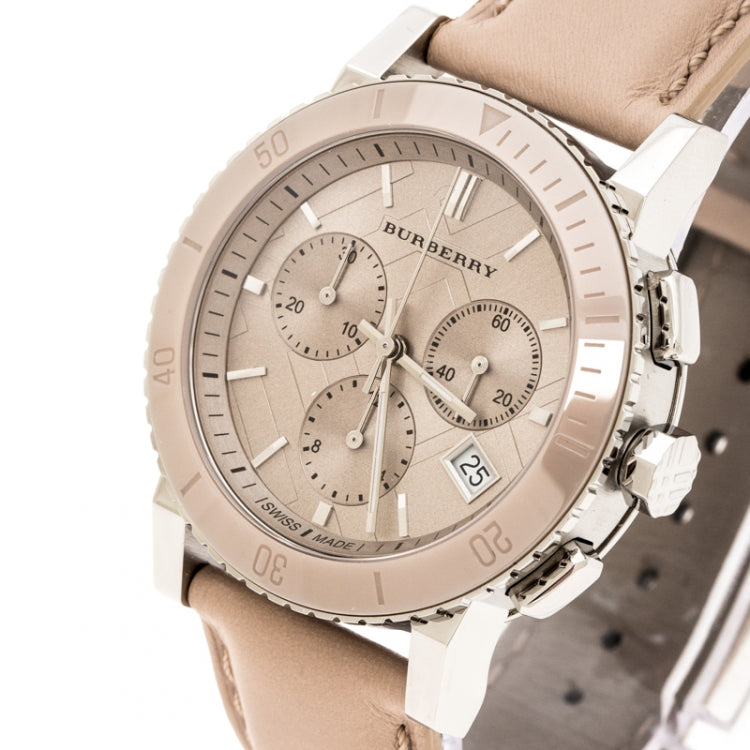 Burberry The City Chronograph Rose Gold Dial Beige Leather Strap Watch For Women - BU9702 Buy Now By Burberry