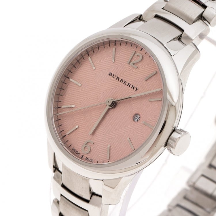 Burberry The Classic Pink Dial Silver Steel Strap Watch for Women - BU10111 Buy Now By Burberry