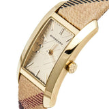 Burberry Pioneer Gold Dial Haymarket Beige Leather Strap Watch for Women - BU9509 Buy Now By Burberry