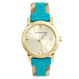 Burberry The City Gold Dial Blue Leather Strap Watch for Women - BU9018 Buy Now By Burberry
