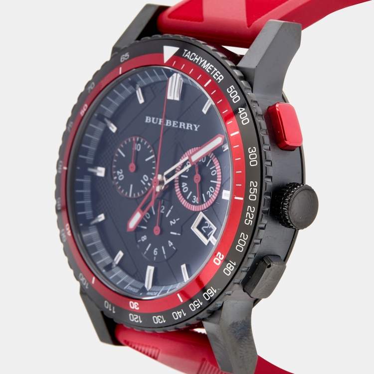 Burberry The City Chronograph Black Dial Red Rubber Strap Watch For Men - BU9805 Buy Now By Burberry