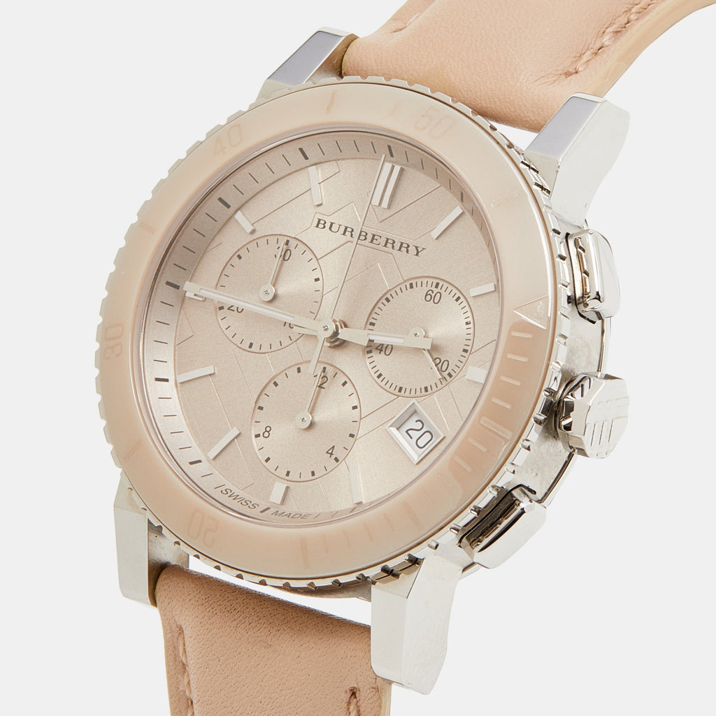 Burberry Chronograph Rose Gold Dial Beige Leather Strap Watch for Women - BU9704 Buy Now By Burberry
