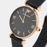 Emporio Armani Gianni T Bar Black Mother of Pearl Dial Black Leather Strap Watch For Women - AR11060 Buy Now By Emporio Armani